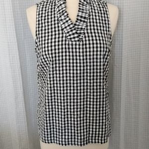 Top sleeveless Crown & Ivy sz.pxl blk wht gingham ruffle v neck new
